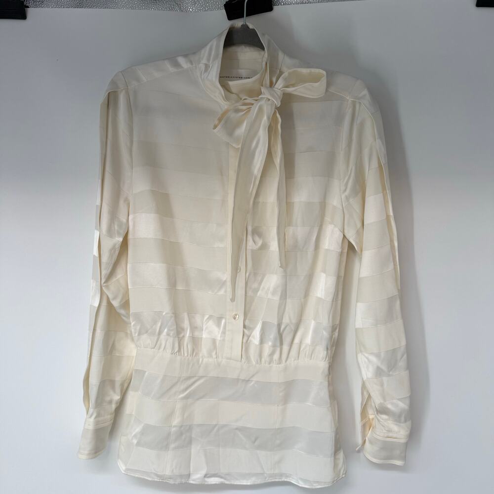 Victoria Beckham Tie Neck Button-Up Blouse Shirt Womens US 2 Ivory Long Sleeve
